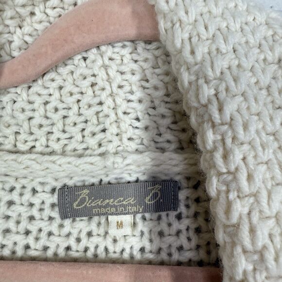 Wool Cardigan Women Medium Ivory Long Cable Knit Open Front Cottage Sweater - Picture 4 of 11